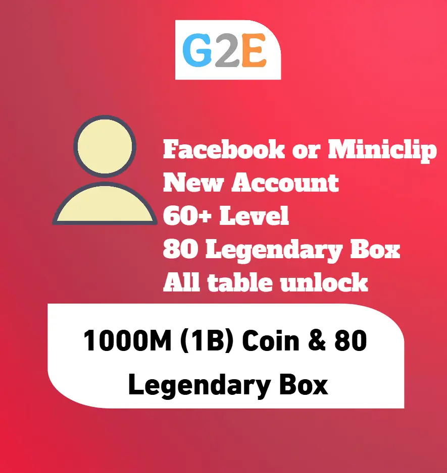 8BP 1000M (1B)  Coins, 60+ Level with 80 Legendary Box + All Table Unlock | New Account 